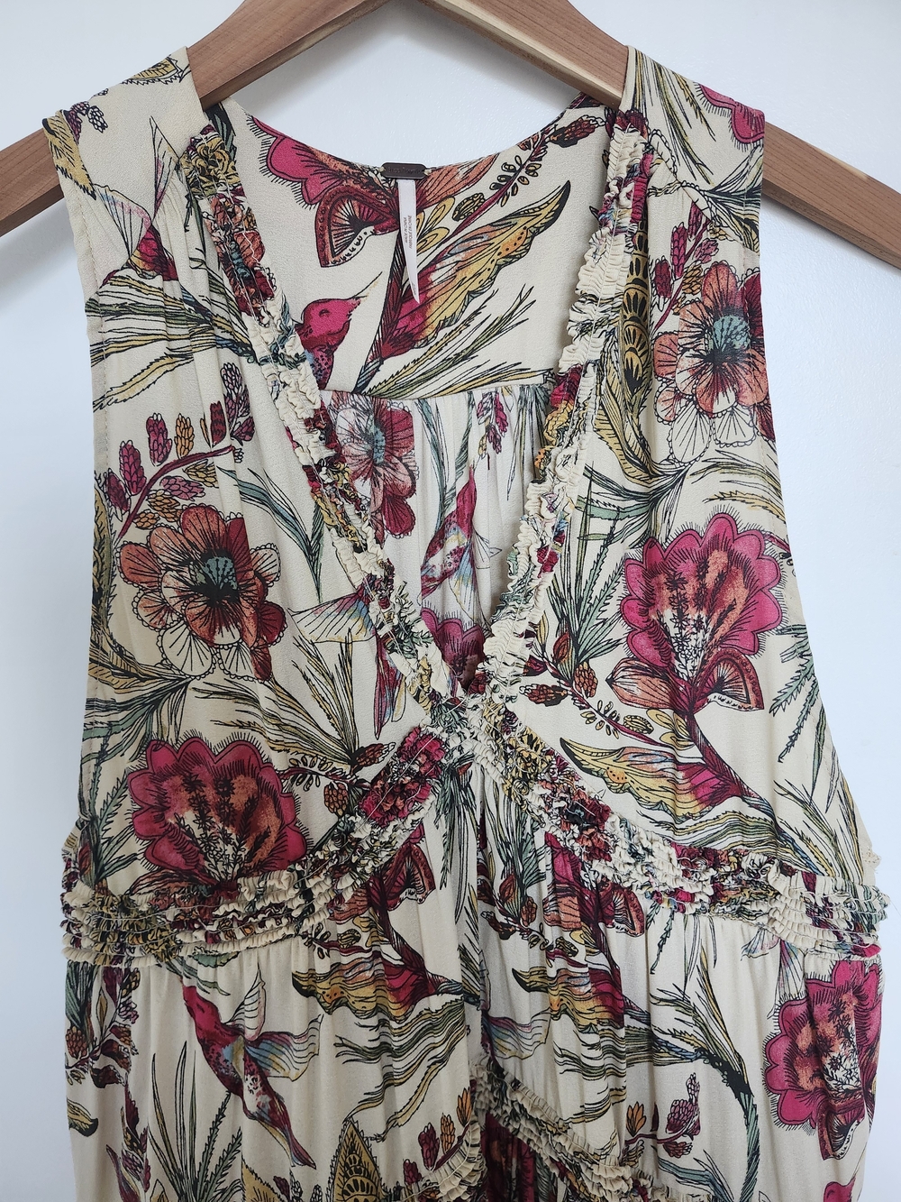 Free People Floral V-Neck Cami with Pink & Green Print